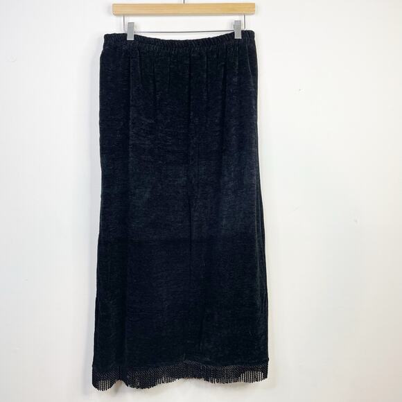 Indigo Moon Black Chenille Long Midi Blanket Skirt Fringe Y2K 2000s Western M - Picture 6 of 7